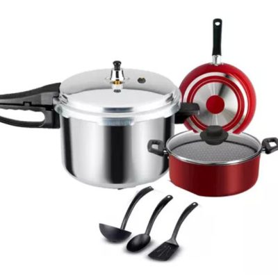 Ekco Batería de Cocina 35914, Aluminio, 7 Piezas, Plata/Rojo